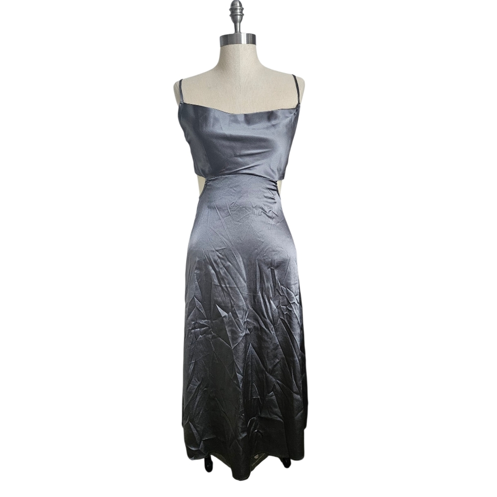 ROKOKO Gray Cut Out Backless Satin Midi Slip Dress | SZ S